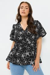 YOURS Plus Size Black Floral Print Puff Sleeve Blouse | Yours Clothing 3