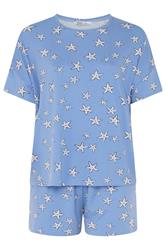 YOURS Plus Size Blue Starfish Soft Touch Pyjama Set | Yours Clothing 5