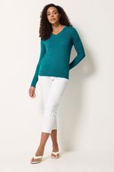 M&Co Teal Blue V-Neck Long Sleeve Jumper | M&Co 1
