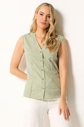 LTS Tall Women's Green Stripe Cotton Button Waistcoat | Long Tall Sally 3