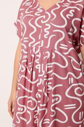YOURS Plus Size Pink Abstract Print Pleat Front Midi Dress | Yours Clothing 4