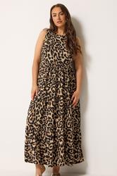 YOURS Plus Size Brown Leopard Tiered Maxi Dress | Yours Clothing 1