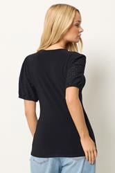 M&Co Black Broderie Sleeve Wrap Top | M&Co 2