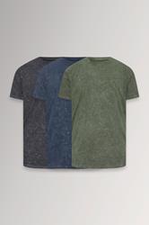 BadRhino Big & Tall 3 PACK Khaki & Navy Acid Wash T-Shirts | BadRhino 3
