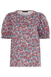 M&Co Blue Ditsy Floral Puff Sleeve Top