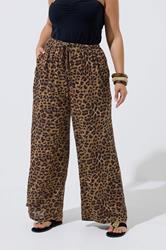 LIMITED COLLECTION Plus Size Brown Leopard Crinkle Trousers | Yours Clothing 1