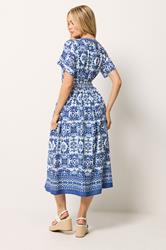M&Co Blue & White Tile Print Midi Dress | M&Co 2