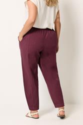 YOURS Plus Size Burgundy Red Cool Cotton Barrel Leg Denim Trousers | Yours Clothing 2