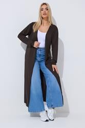 LIMITED COLLECTION Plus Size Chocolate Brown Ribbed Maxi Cardigan | Yours Clothing 1