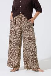 LIMITED COLLECTION Plus Size Brown Abstract Wide Leg Trousers | Yours Clothing 1