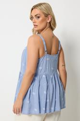 YOURS Curve Blue Embroidered Button Cami Vest Top | Yours Clothing 2
