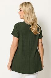 YOURS Plus Size Khaki Green Textured Swing Top | Yours Clothing 2