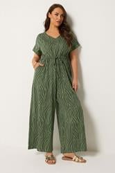 YOURS Plus Size Khaki Green Zebra Print Cotton Jumpsuit | Yours Clothing 1