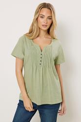 M&Co Sage Green Short Sleeve Cotton Henley Top | M&Co 3