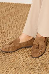 LTS Natural Brown Faux Suede Tassel Loafer In Standard Fit | Long Tall Sally 2