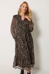 M&Co Brown Animal Print Long Sleeve Ruffle Trim Dress | M&Co 3