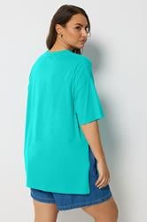 YOURS Plus Size Turquoise Side Split Longline Side T-Shirt | Yours Clothing 2