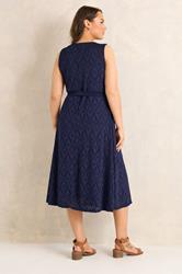 EVANS Plus Size Navy Blue Broderie Wrap Midi Dress | Evans 2