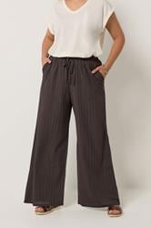 YOURS Plus Size Brown Wide Leg Textured Trousers | Yours Clothing 3