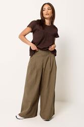 PixieGirl Petite Women's Brown Pleat Front Wide Leg Jeans | PixieGirl 3
