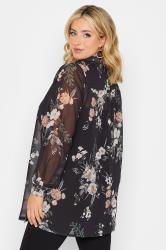 YOURS LONDON Plus Size Curve Black Floral Boyfriend Chiffon Shirt