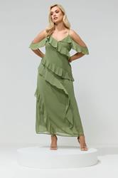 YOURS LONDON Plus Size Olive Green Ruffle Cold Shoulder Dress | Yours Clothing 3