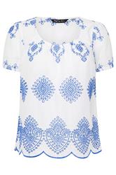 M&Co Petite White & Blue Broderie Cotton Top | M&Co 5