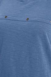 YOURS Plus Size Blue Stud Grown-On Sleeve T-Shirt | Yours Clothing 4