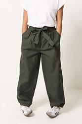 PixieGirl Petite Women's Khaki Green Poplin Barrel Trousers | PixieGirl 1
