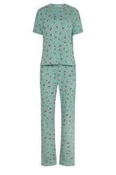 LTS Tall Women's Green Cherry Print Cotton Wide Leg Pyjama Set | Long Tall Sally 5