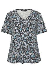 YOURS Curve Black Ditsy Floral Swing Top