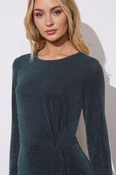 M&Co Teal Green Metallic Twist Front Midi Dress | M&Co 4