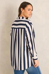 EVANS Plus Size Navy Blue & Cream Striped Shirt | Evans 2