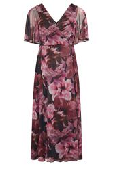 YOURS LONDON bourgondisch rood bloemen abstract mesh jurk