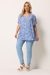 YOURS Plus Size Blue Floral Pintuck Blouse | Yours Clothing 1