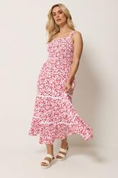 YOURS Plus Size Pink Shirred Floral Placket Dress | Yours Clothing 1