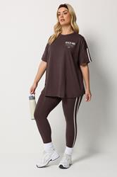 YOURS ACTIVE Plus Size Chocolate Brown Side Stripe Leggings | Yours Clothing 2