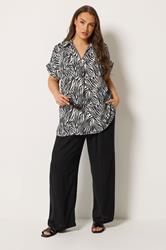YOURS Plus Size Black Zebra Button Half Placket Blouse | Yours Clothing 1