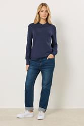 M&Co Navy Blue Pointelle Sleeve Jumper | M&Co 1