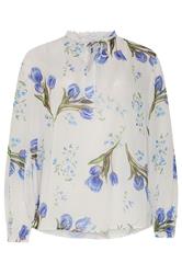 M&Co Blusa con lazo en el cuello y estampado floral blanco y azul