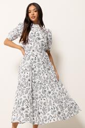 PixieGirl Petite Women's White Floral Cotton Tiered Maxi Dress | PixieGirl 3
