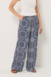LTS Tall Women's Blue Tile Print Wide Leg Trousers | Long Tall Sally 1