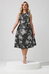 YOURS LONDON Plus Size Black Floral Premium Satin Jacquard Midi Dress | Yours Clothing 1