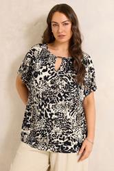 EVANS Plus Size Brown Animal Print Bar Detail Top | Evans 1