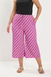 YOURS Plus Size Pink Striped Crinkle Culottes | Yours Clothing 3