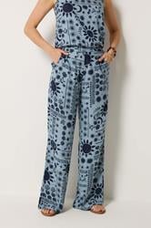 LTS Tall Women's Blue Coastal Print Wide Leg Trousers | Long Tall Sally 2