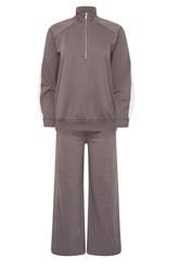 PixieGirl Petite Set Purple Stripe Cotton Quarter Zip Sweatshirt & Wide Leg Joggers