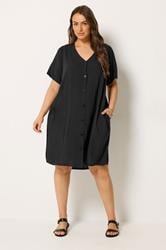 YOURS Plus Size Black Button Through Tunic Dress | Yours Clothing 1