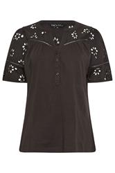 M&Co Chocolate Brown Broderie Cotton T-Shirt