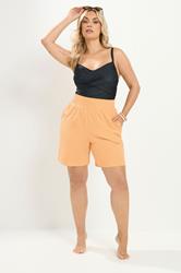YOURS Plus Size Orange Shirred Waist Shorts | Yours Clothing 2